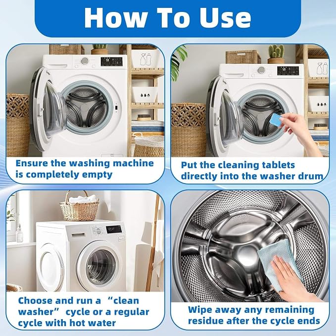 12 Pack Washing Machine Cleaner Tablets , Deep Cleaning HE Front Loader & Top Load Washer