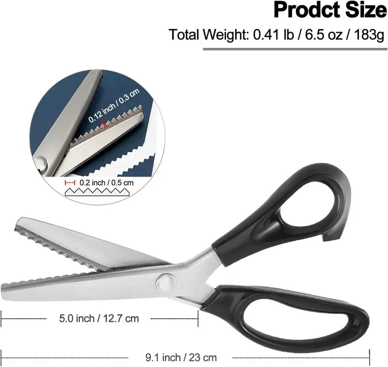 Stainless Steel Zig Zag Pinking Shears with Serrated Teeth - Durable, Sharp Sewing Tool for DIY Crafts, Dressmaking