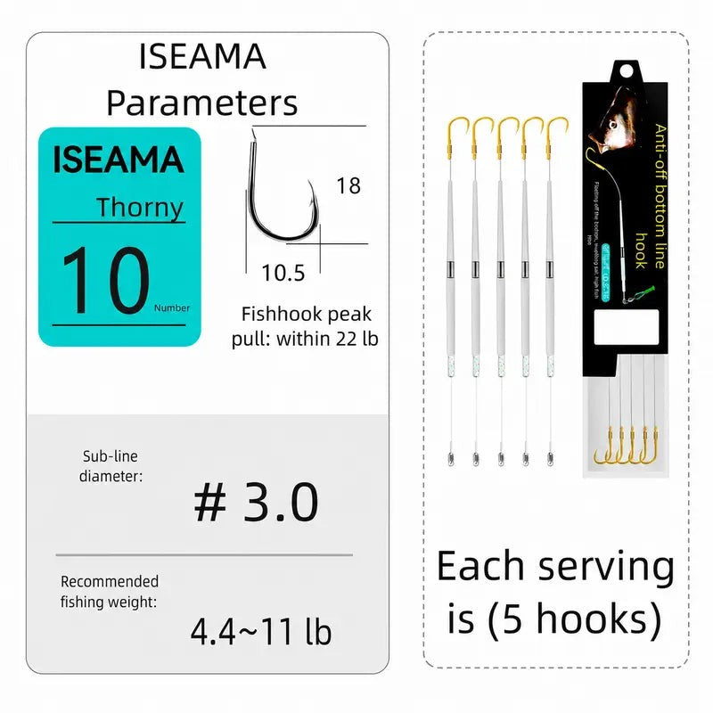 5PCS Off Bottom Rig Set, Pre-Tied Weedless Leaders with Iseama Barbed Hooks, Anti-Snagging Fishing Accessories
