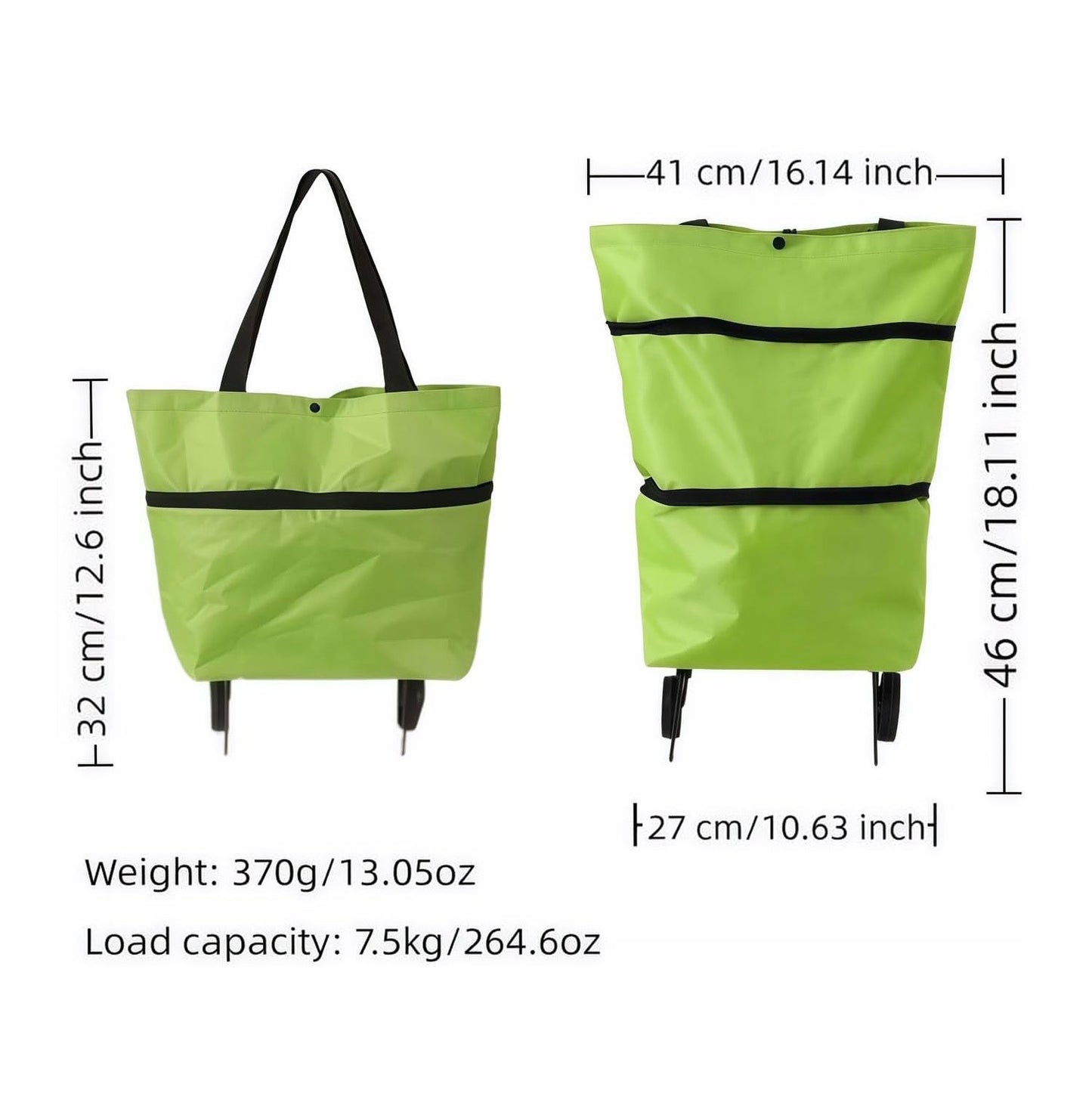 2-in-1 Foldable Shopping Cart with Wheels,Waterproof & Sturdy Grocery Bag Hand Truck