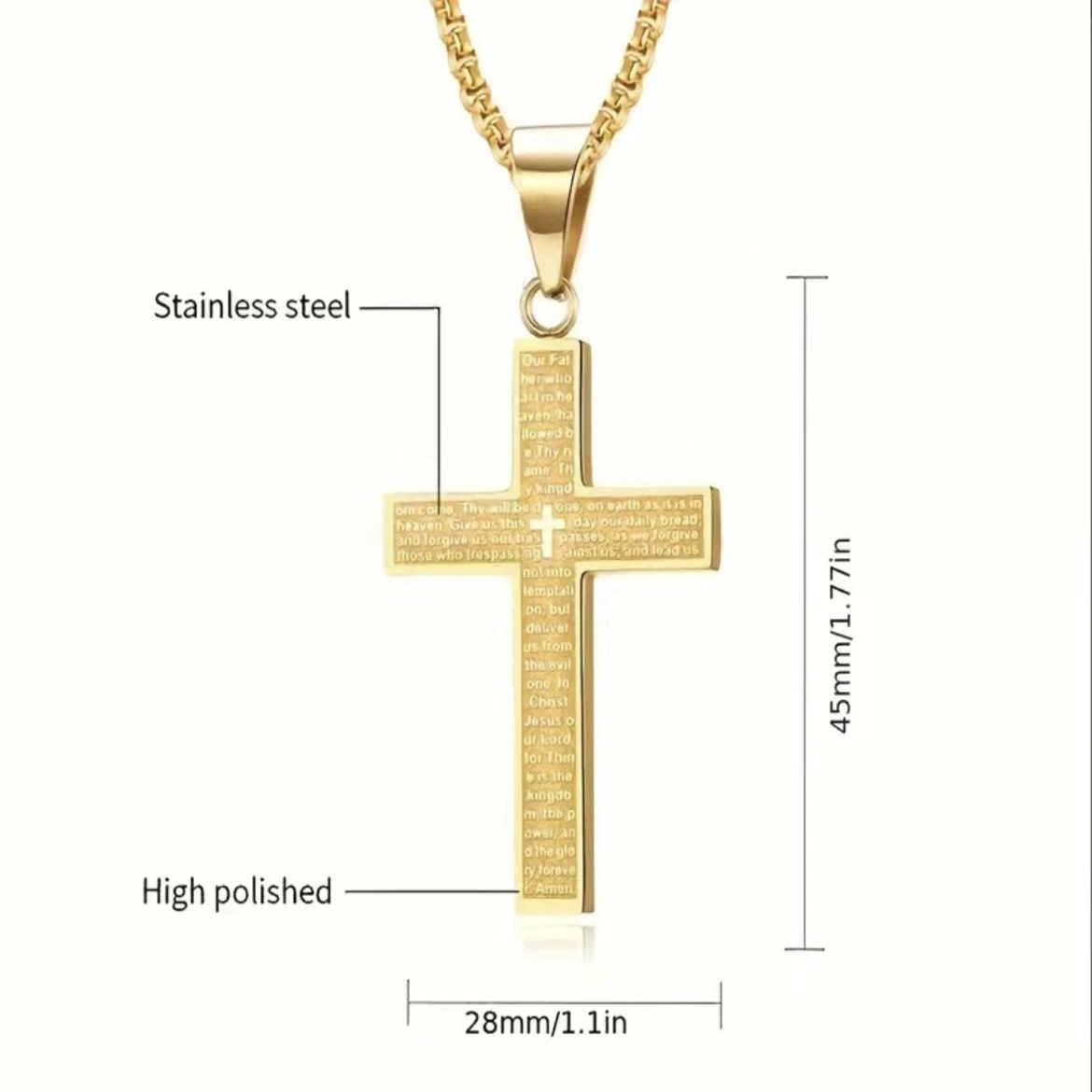 Rnivida Stainless Steel Lord's Prayer Cross Pendant Necklace