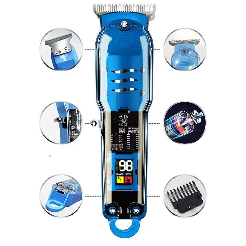 Professional Cordless Hair Clippers, Transparent Electric Hair Trimmer Set