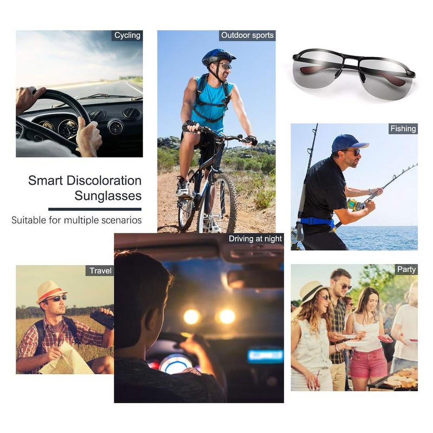 Photochromic Polarized Chameleon Sunglasses For Men Night Vision Driving Anti-Glare Eyewear