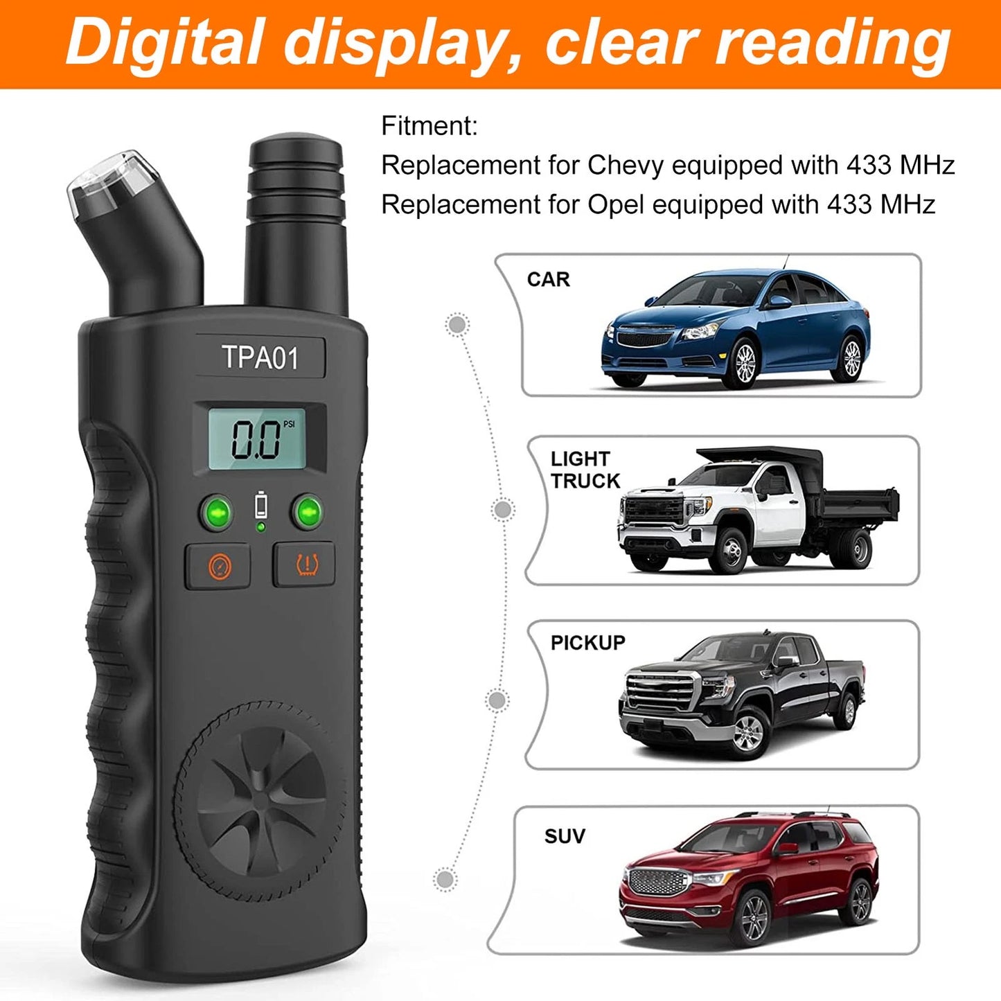 2 in 1 TPMS Relearn Tool Plus Digital Tire Pressure Gauge Reset Sensor For GM