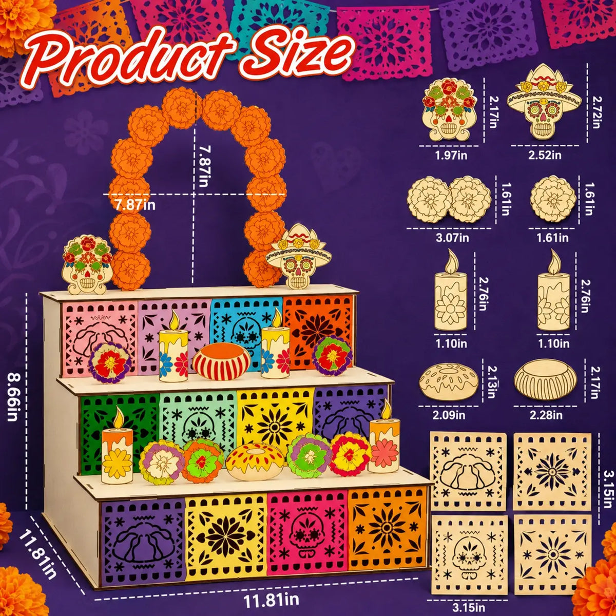 Mexican Day of the Dead 3-Tier Wooden Altar Display Set