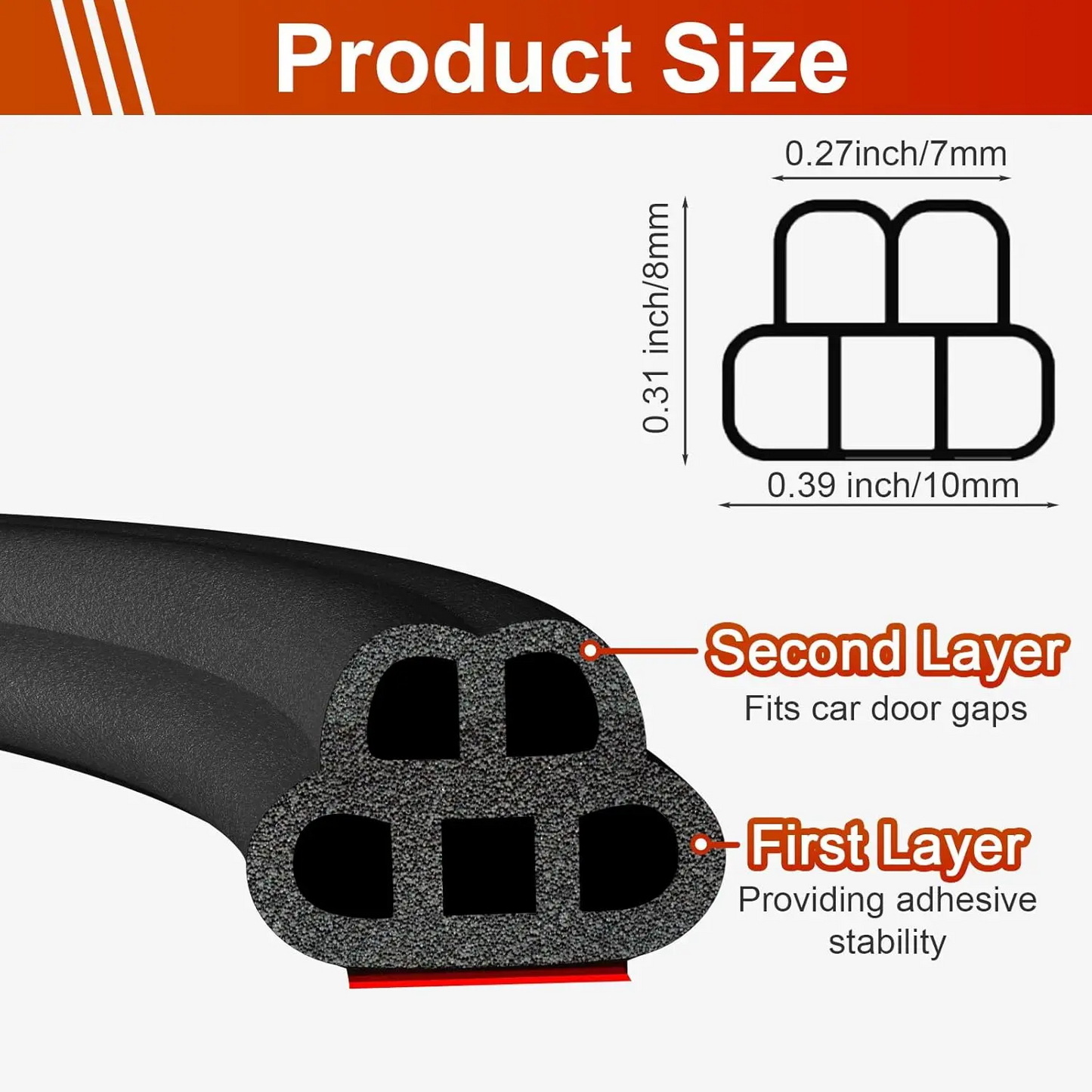 32.8 Ft Car Door Seal Strip Universal Self Adhesive Automotive Weather Stripping