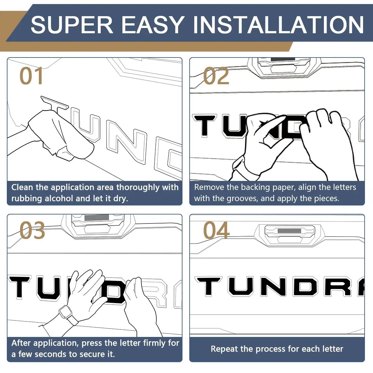 3D Design Raised ABS Plastic Front Grille Letters for 2022-2026 Toyota Tundra