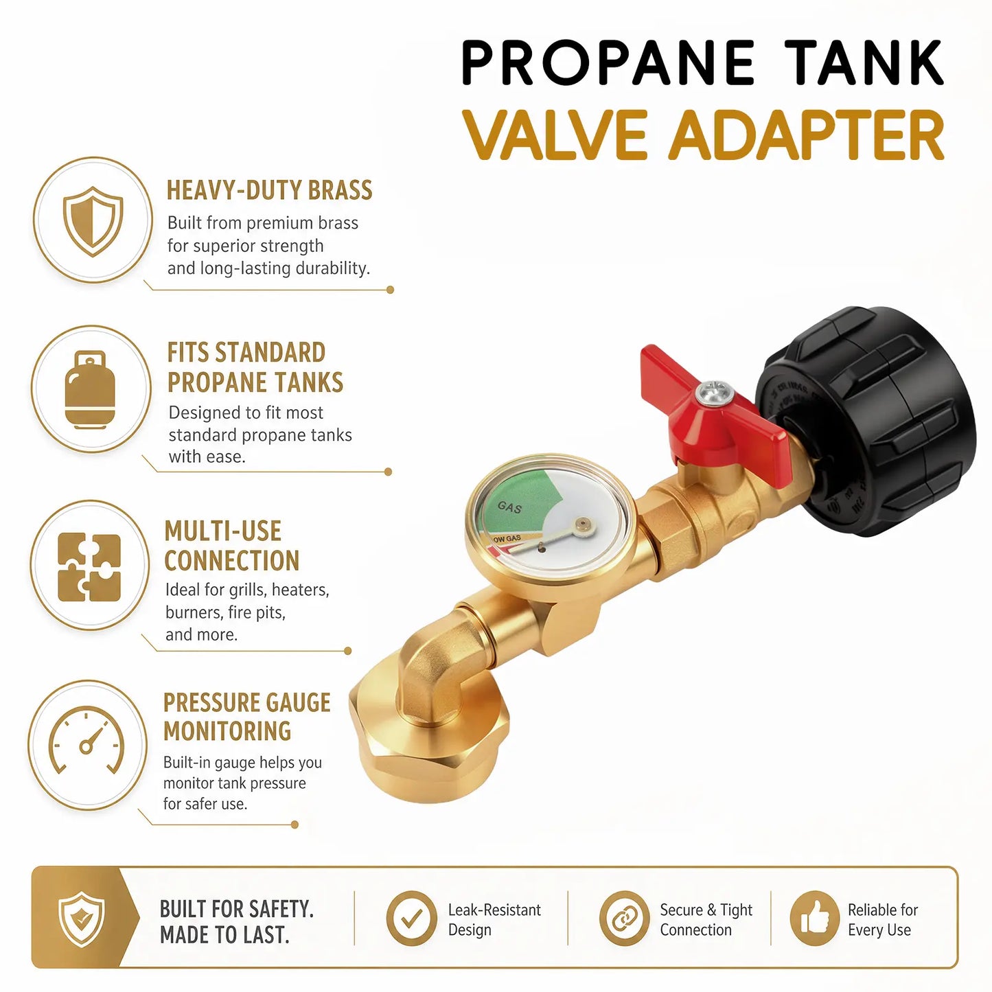 Propane Refill Adapter with Valve and Gauge | Fill 1lb Bottles from 20lb Tank