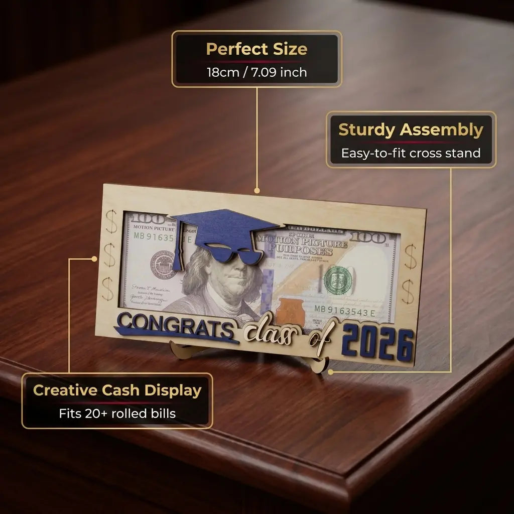 Graduation 2026 Money Holder-Unique Wooden Cash Gift Box for Class of 2026