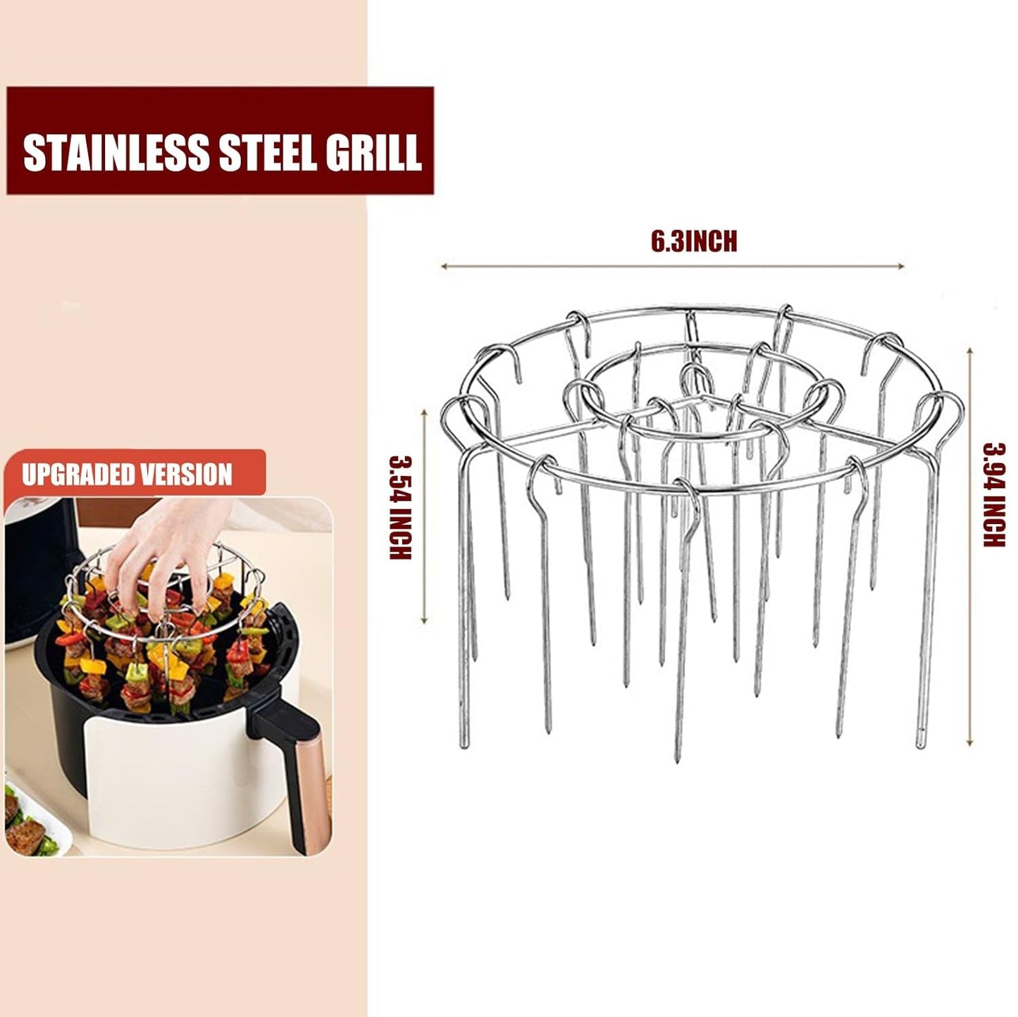 Air Fryer Grill Skewer Rack, Stainless Steel BBQ Kabob Set