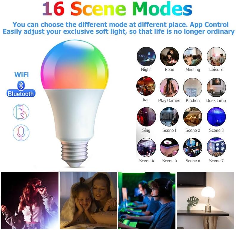 2Pack RGB Smart Light Bulbs Compatible with Alexa & Google Home