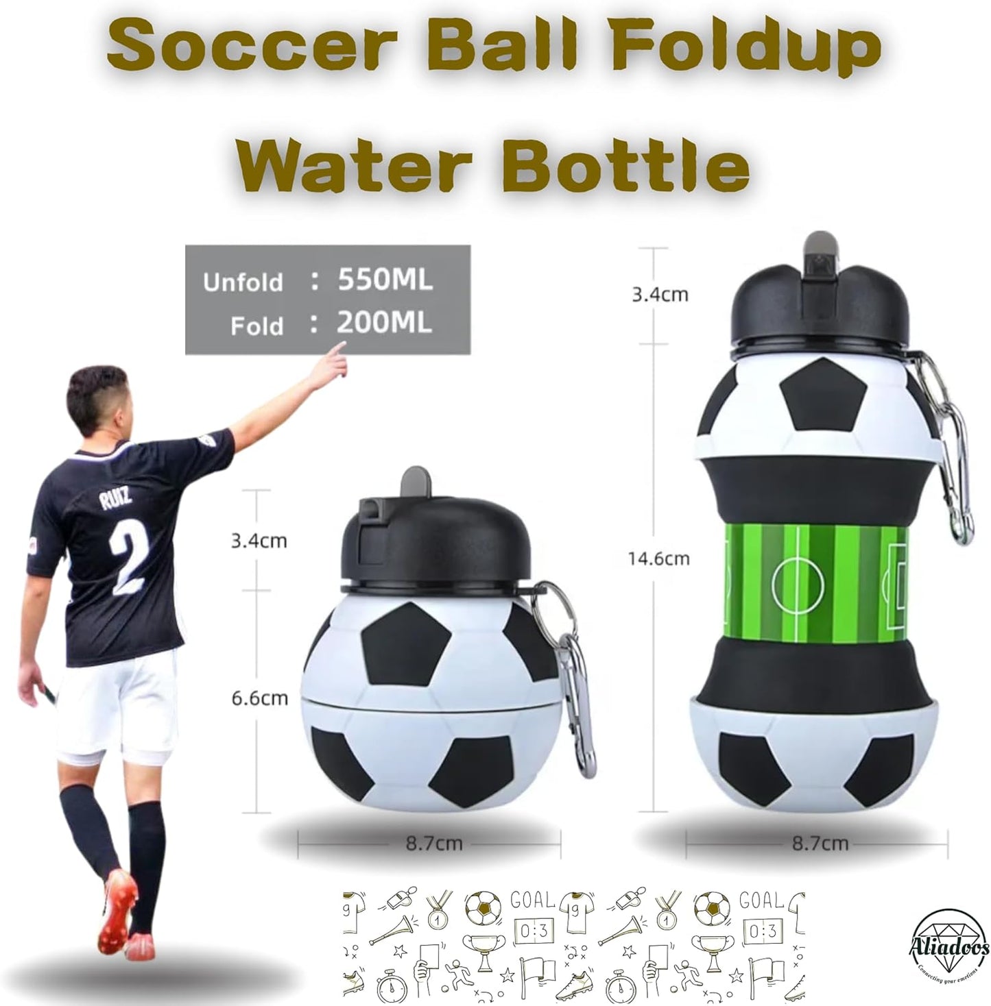 500ML Portable Soccer Ball Foldup Water Bottle