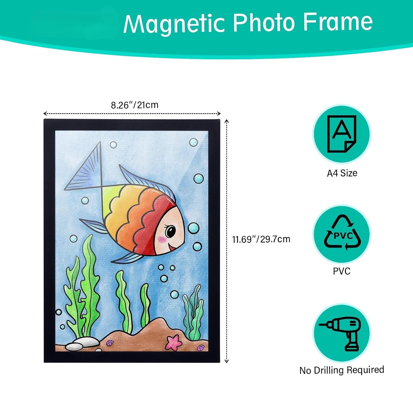 A4 Magnetic Self-Adhesive Frames, Wall-Mounted Plastic Photo Display Decor