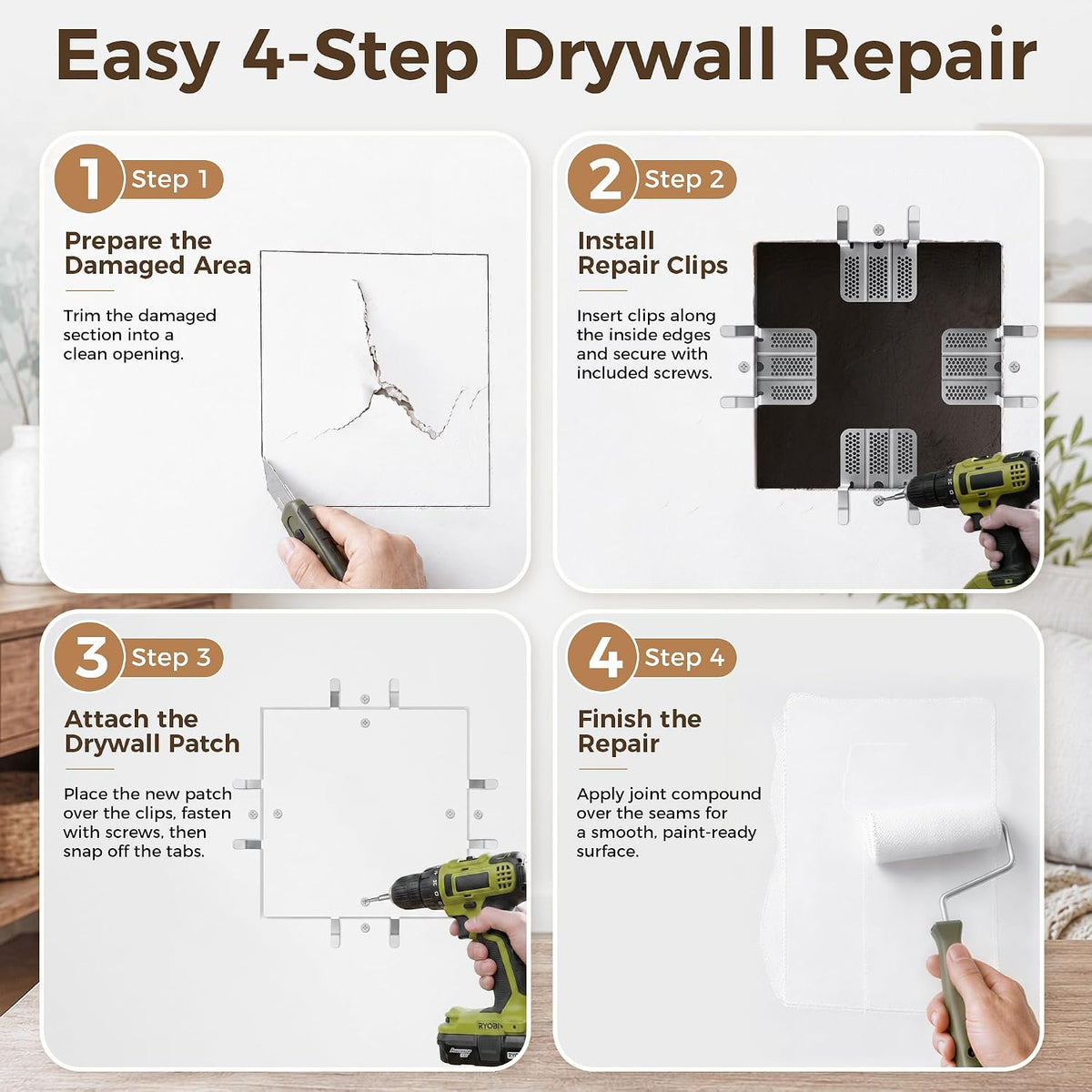 10 Pack Drywall Repair Clips, Drywall Clips Repair for 1/2" & 5/8" Panels