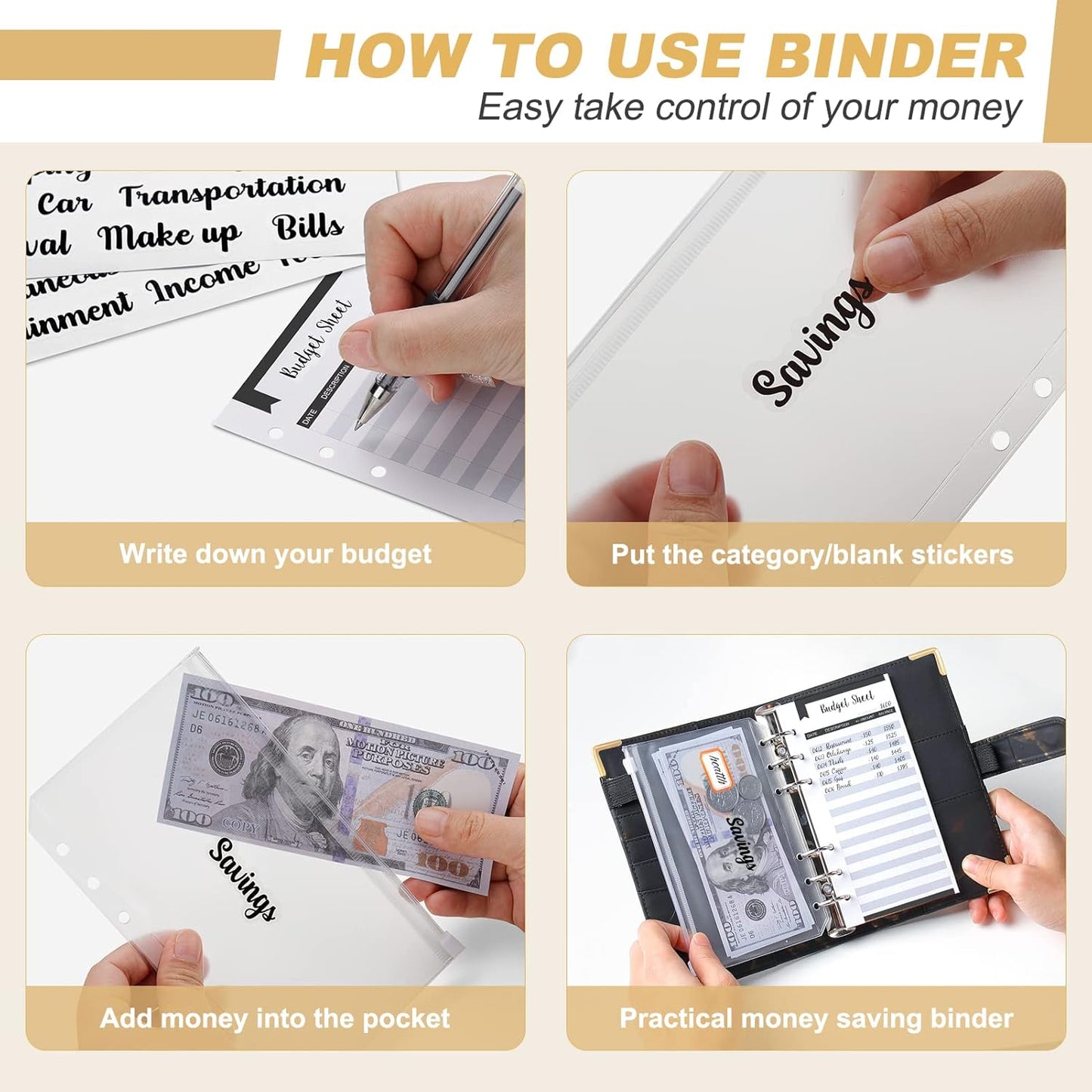 Budget Binder, Cash Envelopes for Budgeting, Money Organizer for Cash, 28Pcs Budget Binder with Cash Envelopes, Marble 6-Ring Money Saving Binder