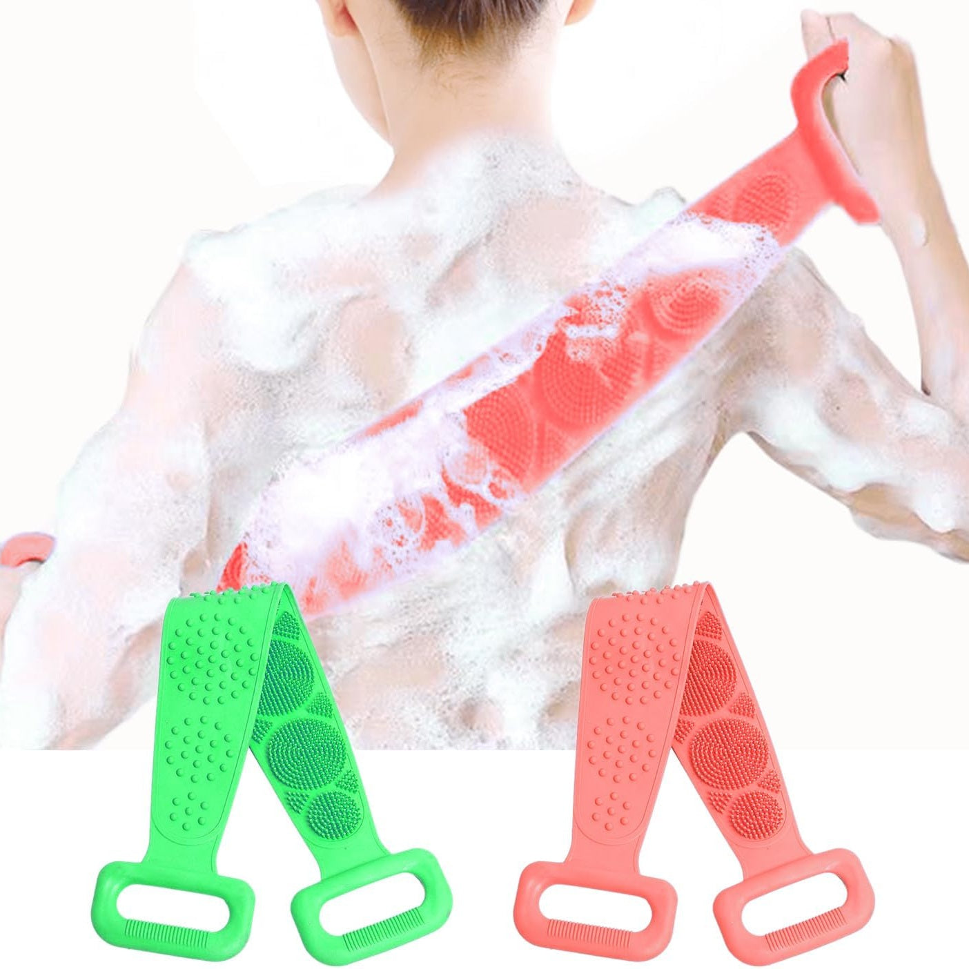 2Pack Long Silicone Exfoliating Bath Brush with Handles