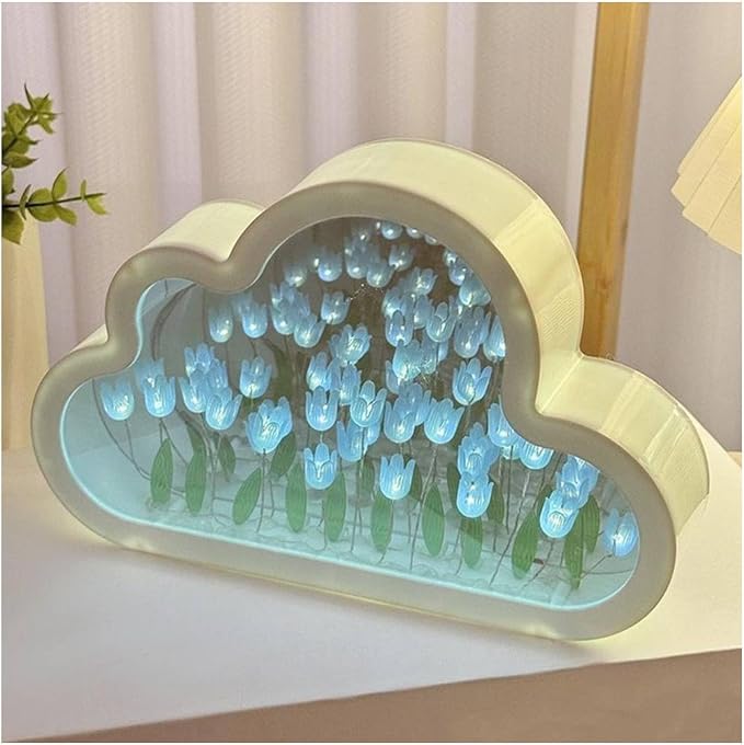 DIY Cloud Tulip Mirror Night Light-Creative Home Decoration