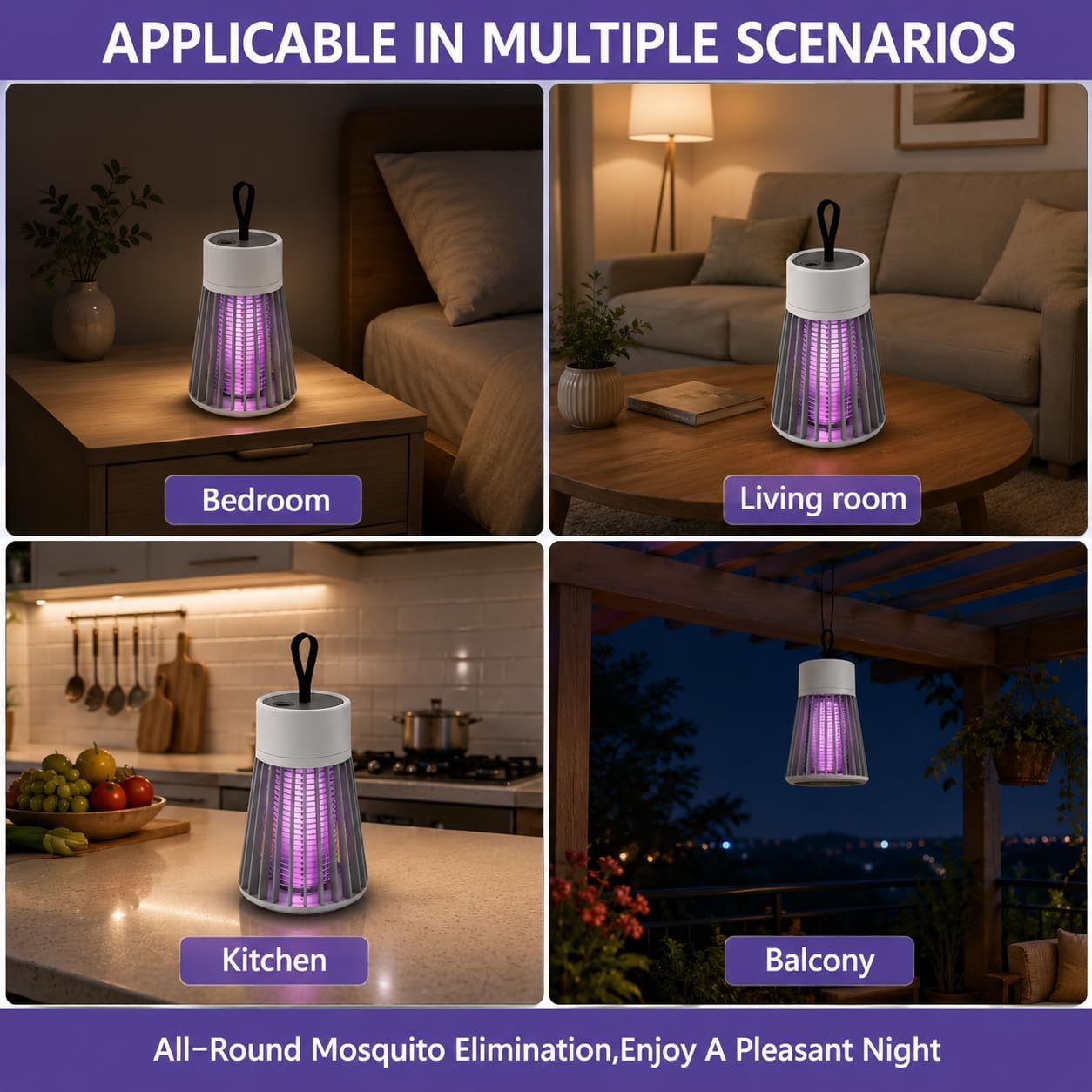 Portable USB Recharge Fly Zapper Mosquito Killer for Bedroom Patio Camping Home