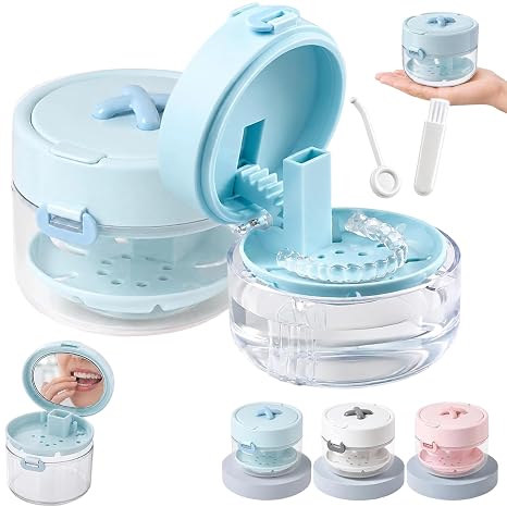 3-in-1 Portable Retainer Case with Mirror and Cleaning Brush