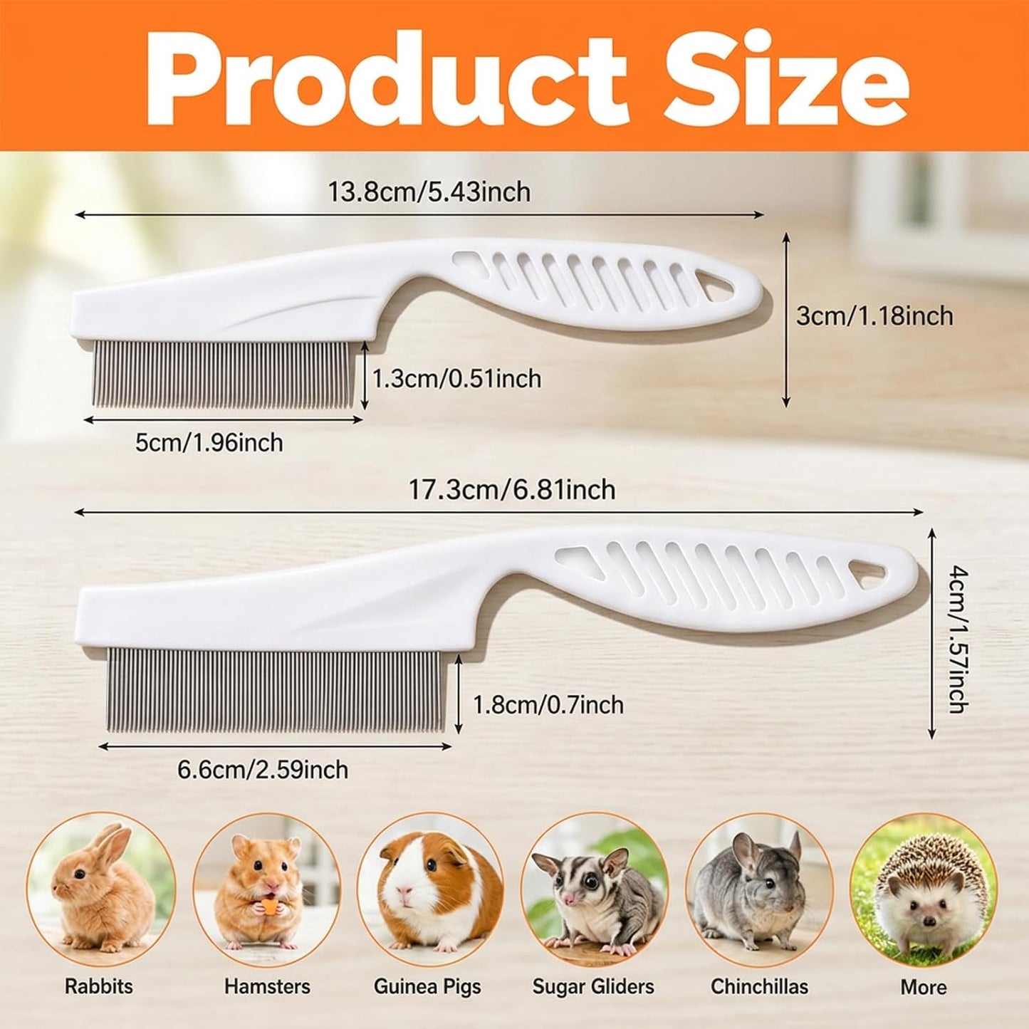 2Pcs Flea Combs Stainless Steel Rounded Teeth Brush
