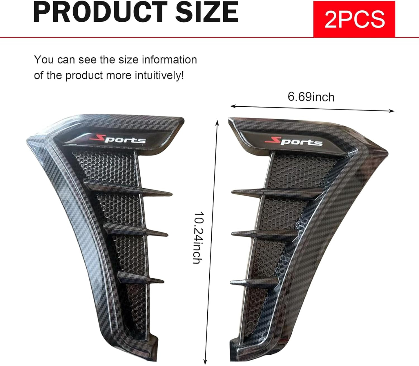 2PCS Car Fender Side Vents, TPU Scratch-Resistant Impact-Resistant Shark Gill Air Flow Grille