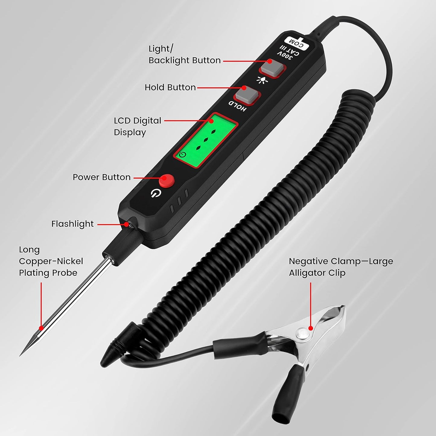 Automotive Test Light, 0.8V-100V DC Buzzer Circuit Tester with Sharp Probe