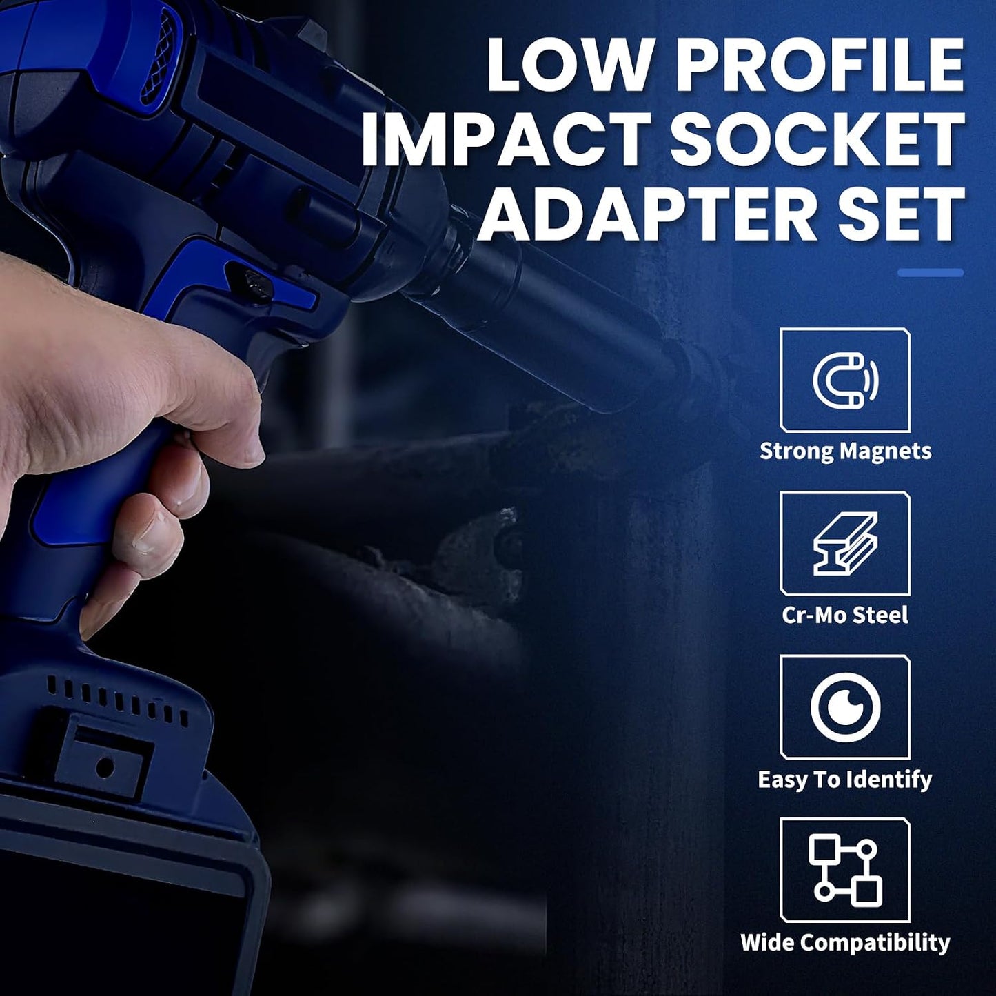 2026 Upgraded Low Profile Impact Socket Adapter Set, 4PC Stubby Drive Ratchet Adapter Kit