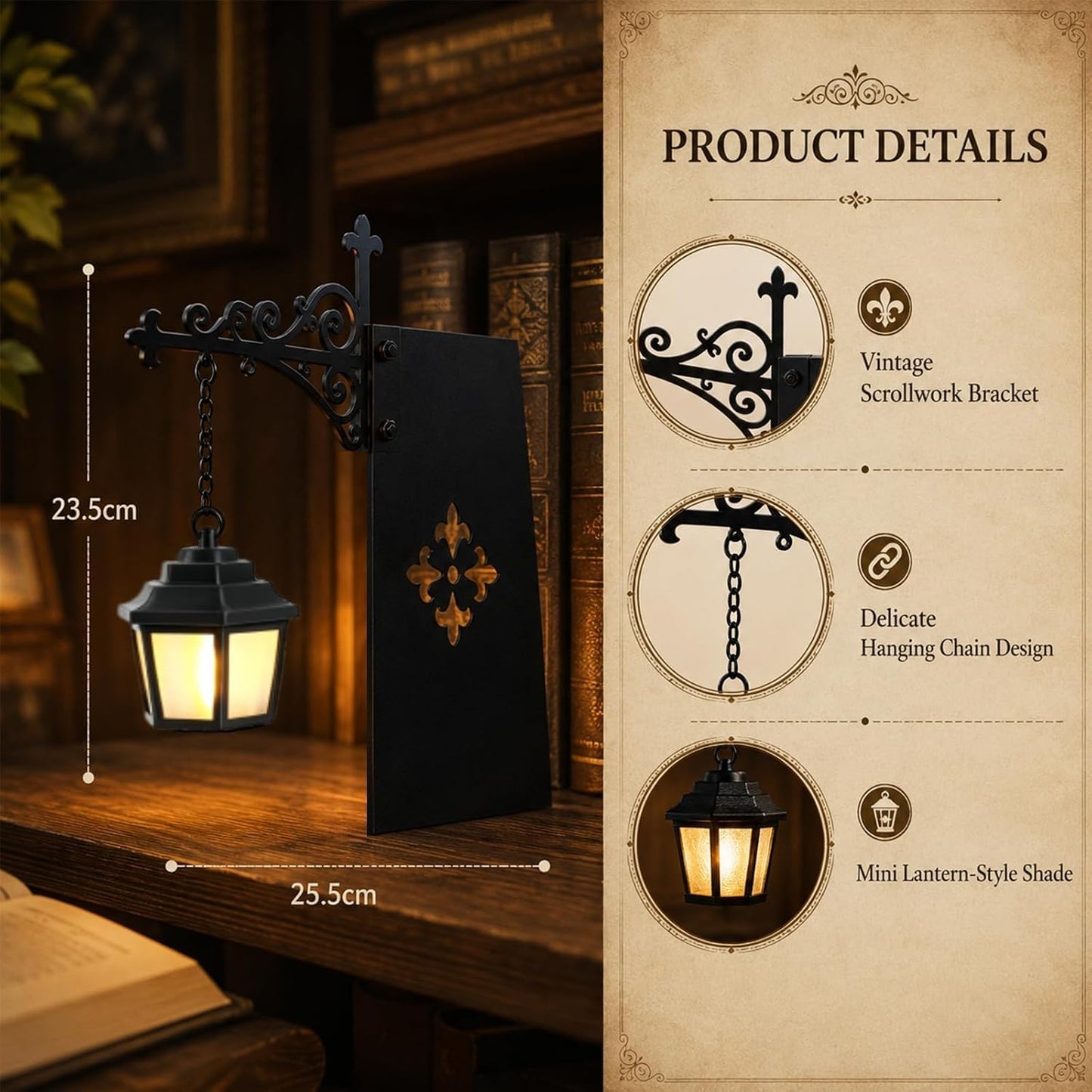 Library Lantern Decorative Bookshelf Lighting Literary Accent Light