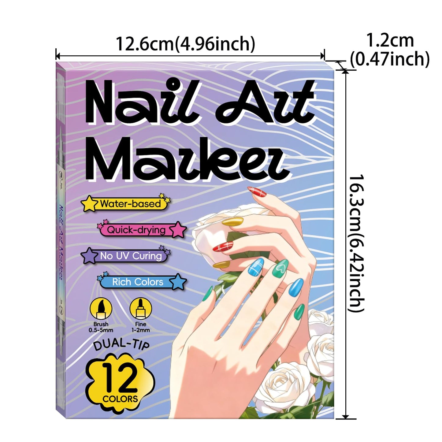 12 Colors Double-Ended Nail Art Markers Set