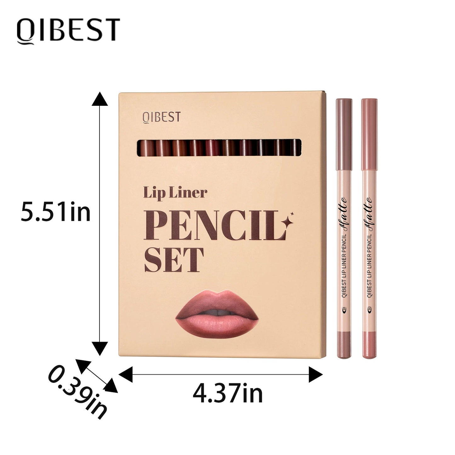 QIBEST 12-Color Matte Lipstick & Lip Liner Set (Wood-Cased)