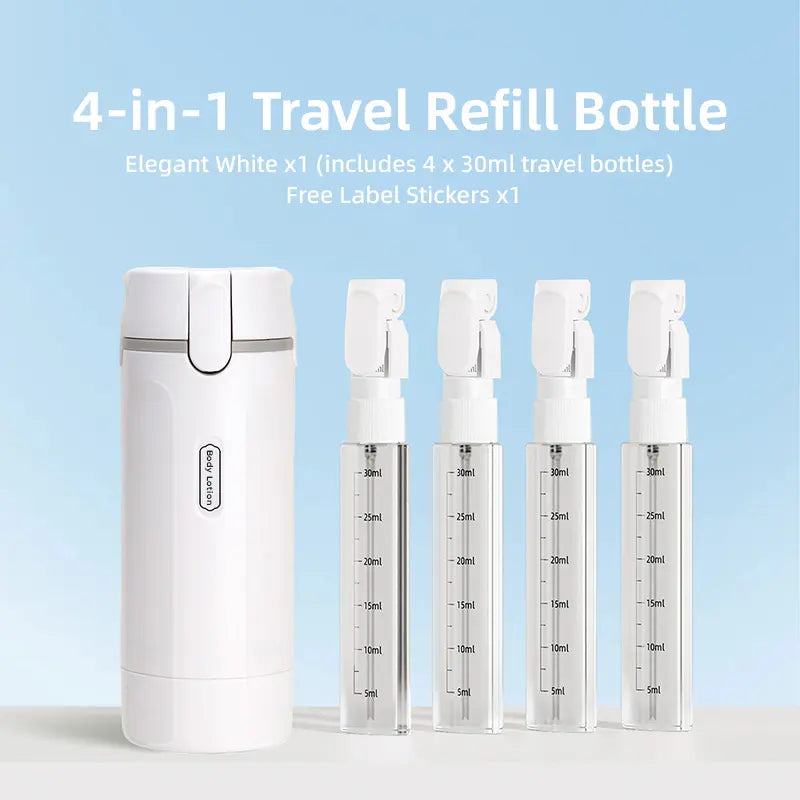 4-in-1 Travel Dispenser Bottle - Leak-Proof Refillable Silicone Squeeze Container with Lock
