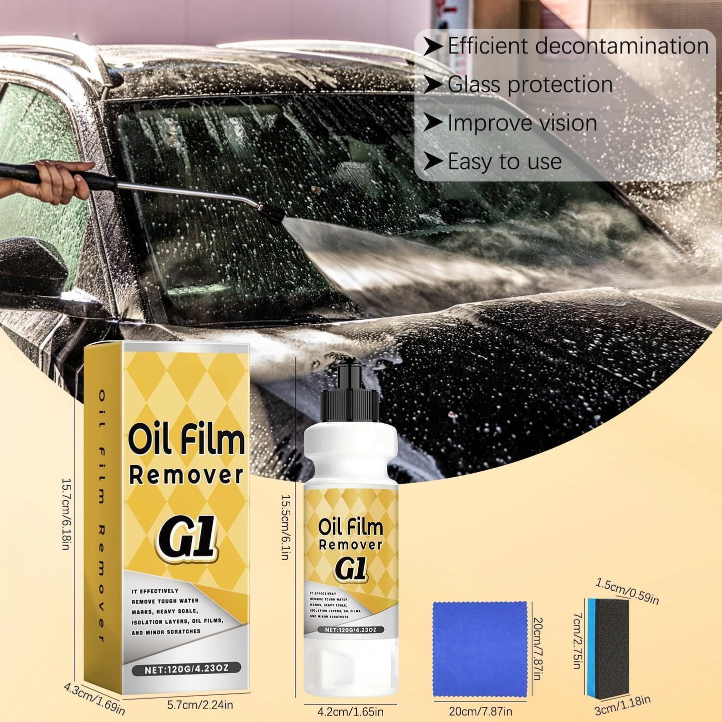 Car Glass Cleaner & Polishing Compound - Oil Film Remover for Automotive Windows