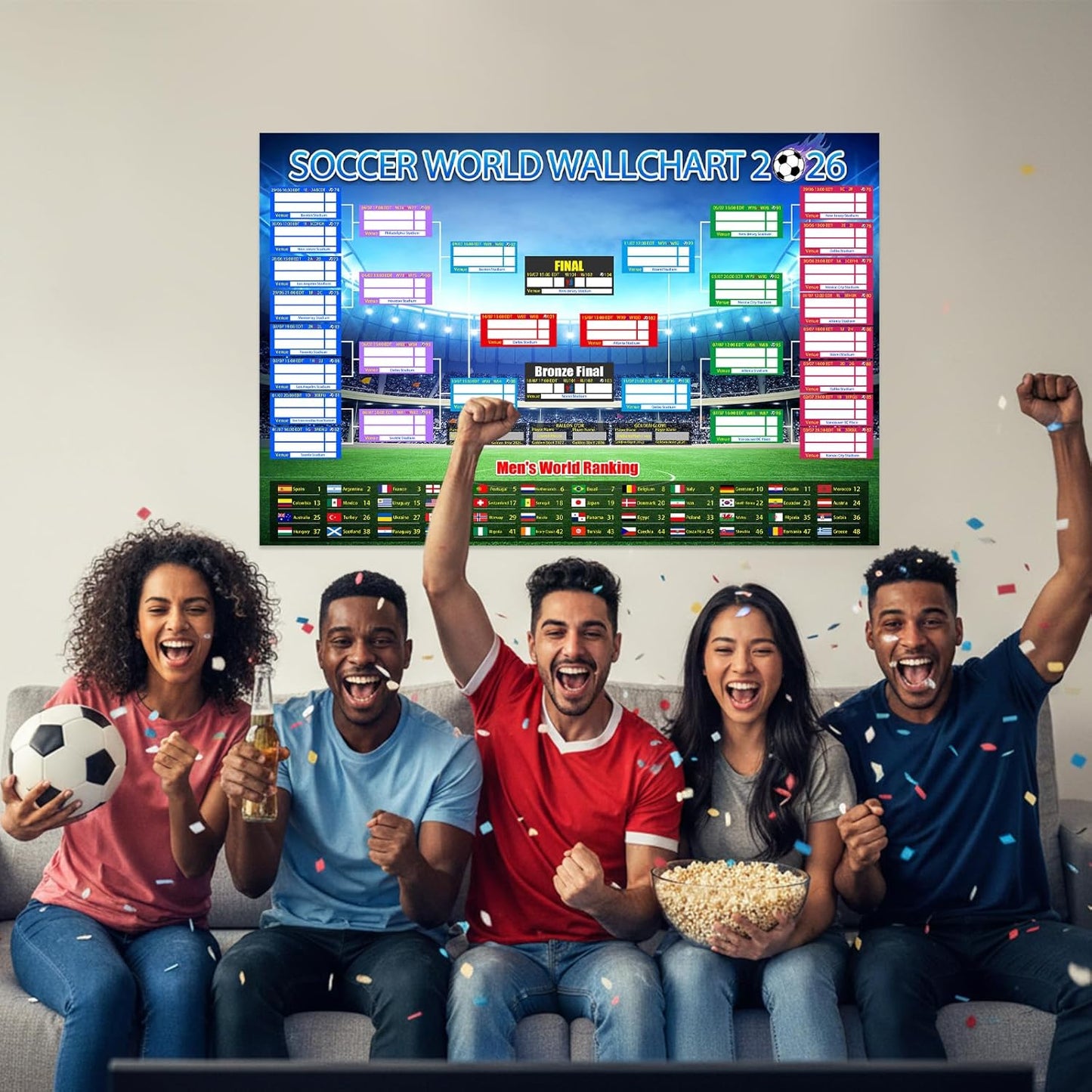 2 PCS World Cup Schedule Poster 2026 Large 24x33 Inch Tournament Wall Chart Set