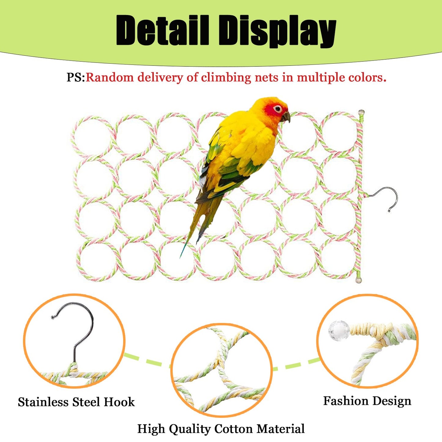 Bird Rope Climbing Ladder Parrot Hanging Swing Perch for Parakeets Cockat