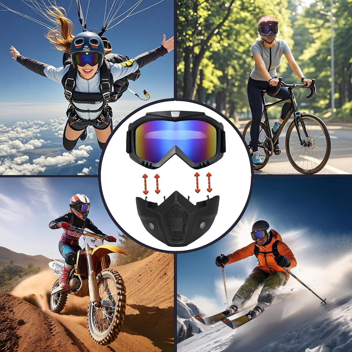 Vintage Bullet Style Motocross Glasses with Detachable Adjustable Face Mask
