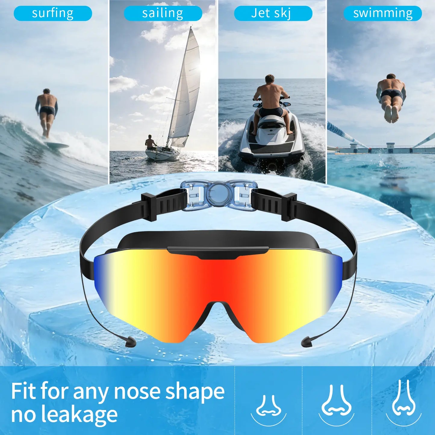 Anti-fog UV Protection No Leak 180° Wide View Clear Vision Pool Goggles