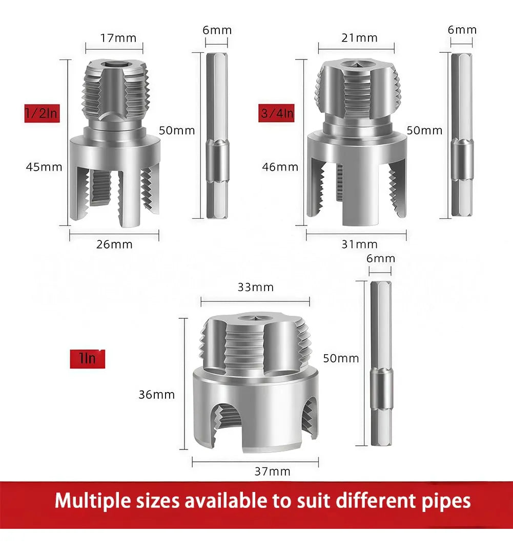 3PCS Integrated PVC Pipe Threader Tool - 1/2" & 3/4" & 1" Dual-Function Internal External Pipe Threading Tool for Water Pipe