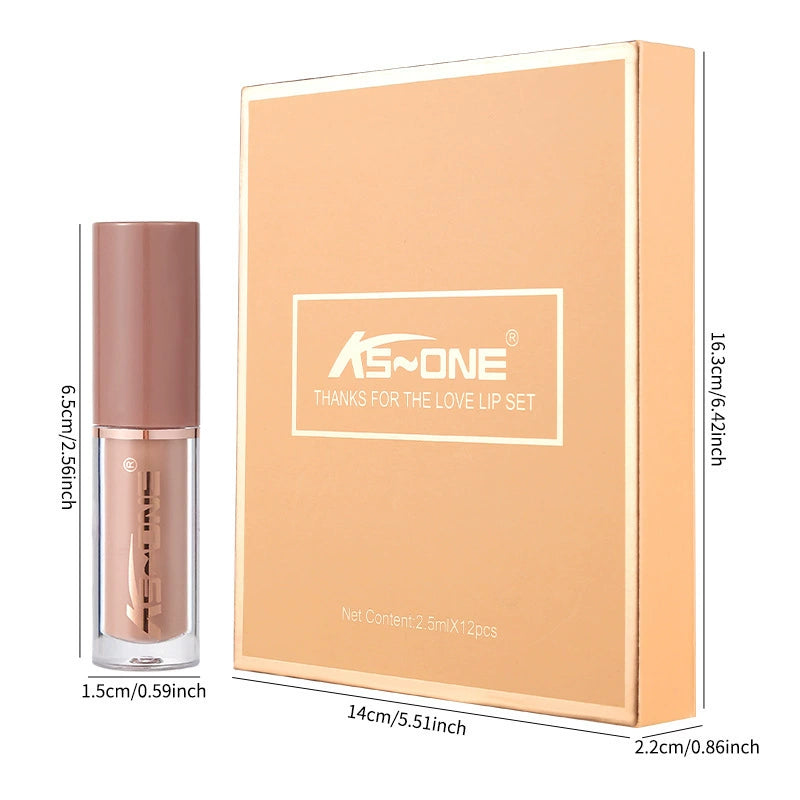 12-Color Book Lip Gloss Set Hot-Selling Matte Pearl Non-Stick Cup Lip Glaze