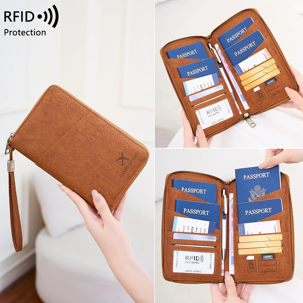 New RFID Anti-magnetic Passport Holder - Long Zipper Passport Clip