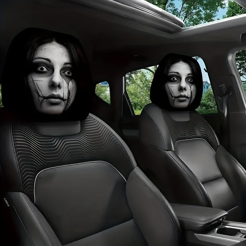 2Pcs Scary Face 3D Printing Auto Seat Headrest Protector