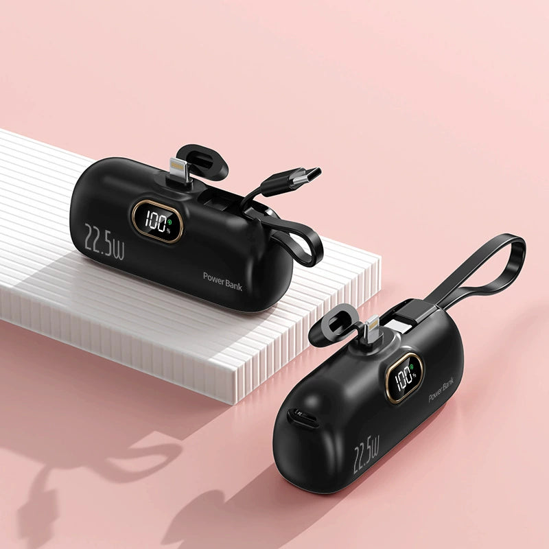 Portable Dual Connector For iPhone & USB C Mini Power Bank Charger Fast Charging