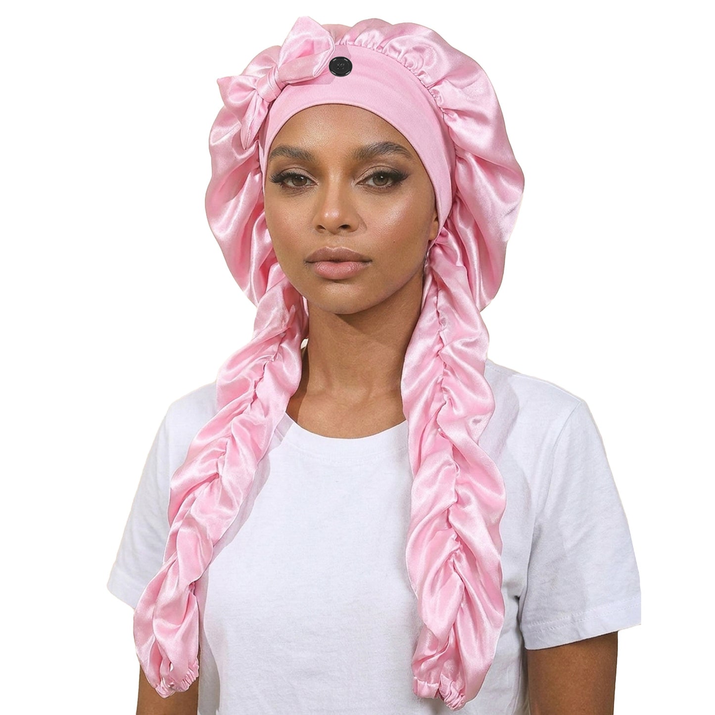 Heatless Curl Satin Bonnet for Sleeping, No Slip Sleep Bonnet with Long Curling Ribbons