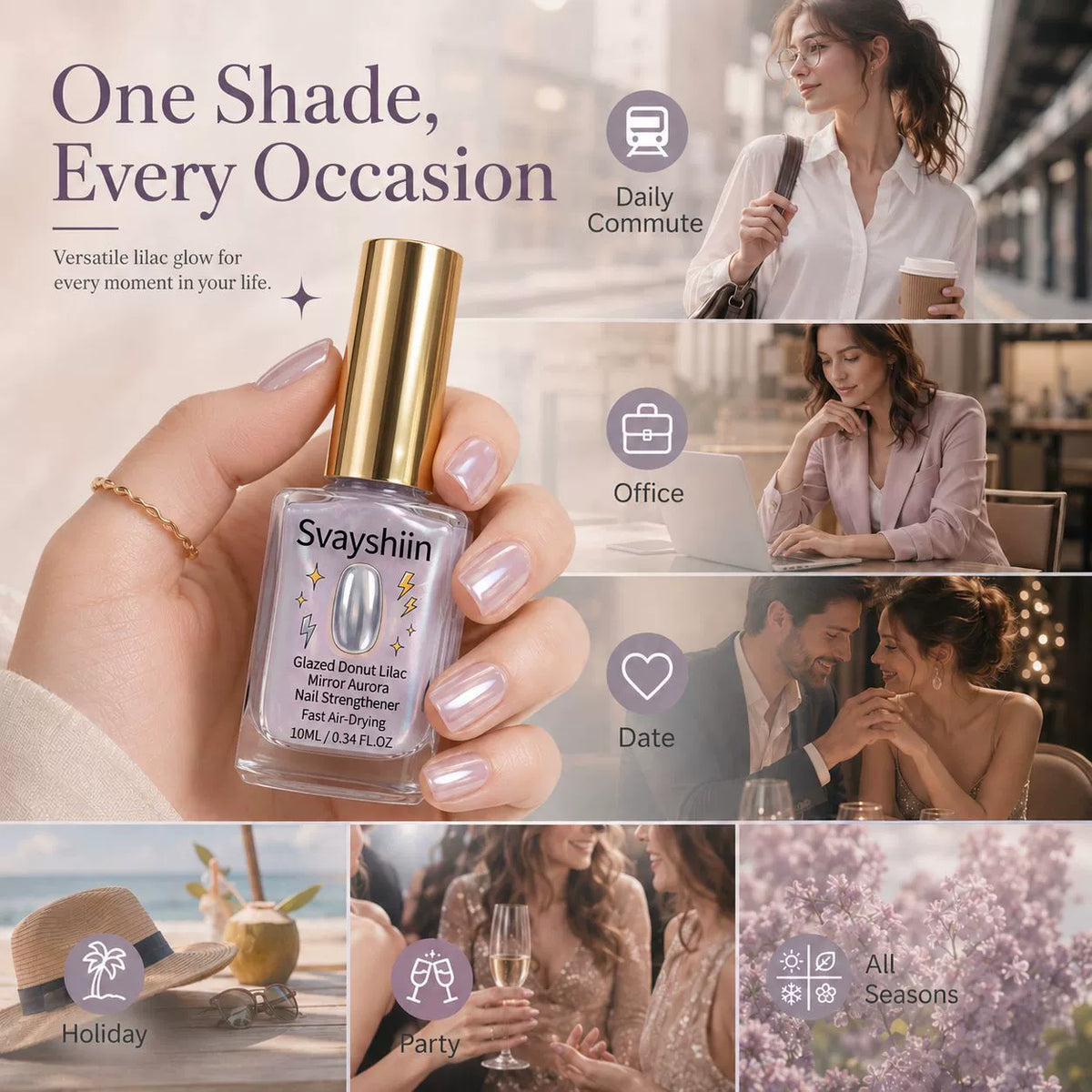 Glazed Donut Lilac Mirror Aurora Nail Strengthener Fast Air-Drying