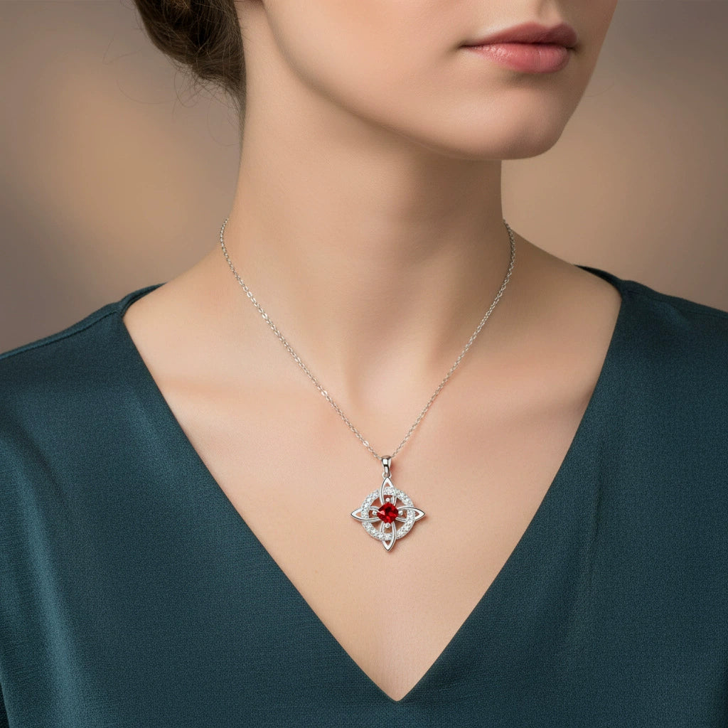 Witch Knot Pendant for Women Irish Celtic Knot Necklace with Birthstones Jewellery Amulet Protection Witchcraft Objects