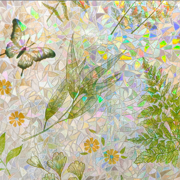 Sunroof Stained Glass Window Film, Decorative Rainbow Wildflower Static Window Clings
