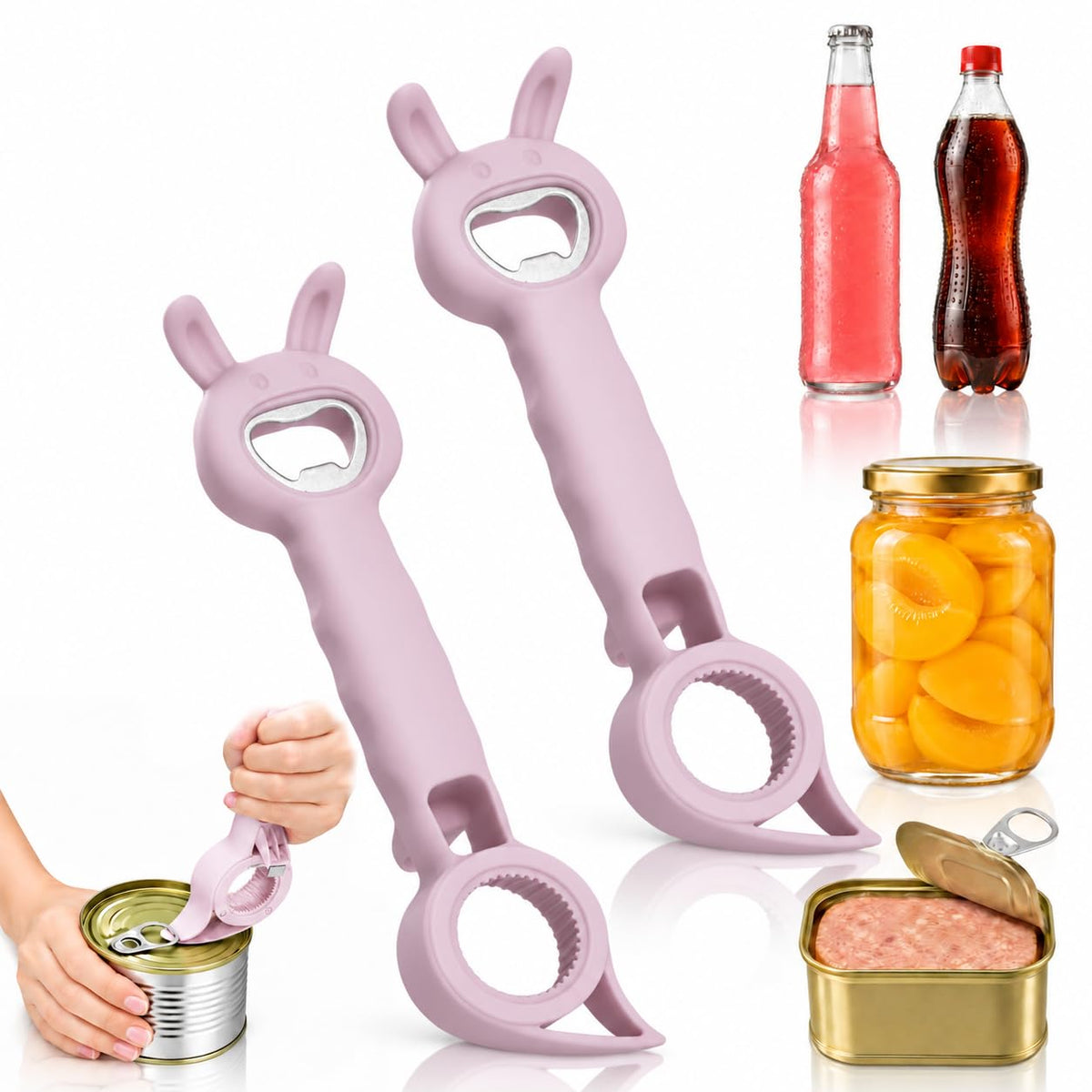 4-in-1 Bunny Shaped Bottle & Jar Opener, Multifunctional Easy-Grip Lid Opener