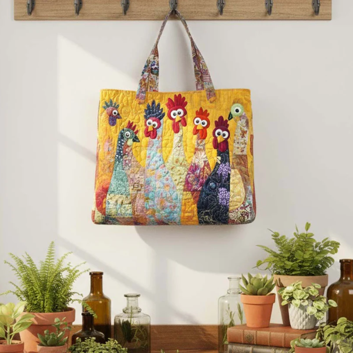 Funky Chicken Quilted Tote Bag