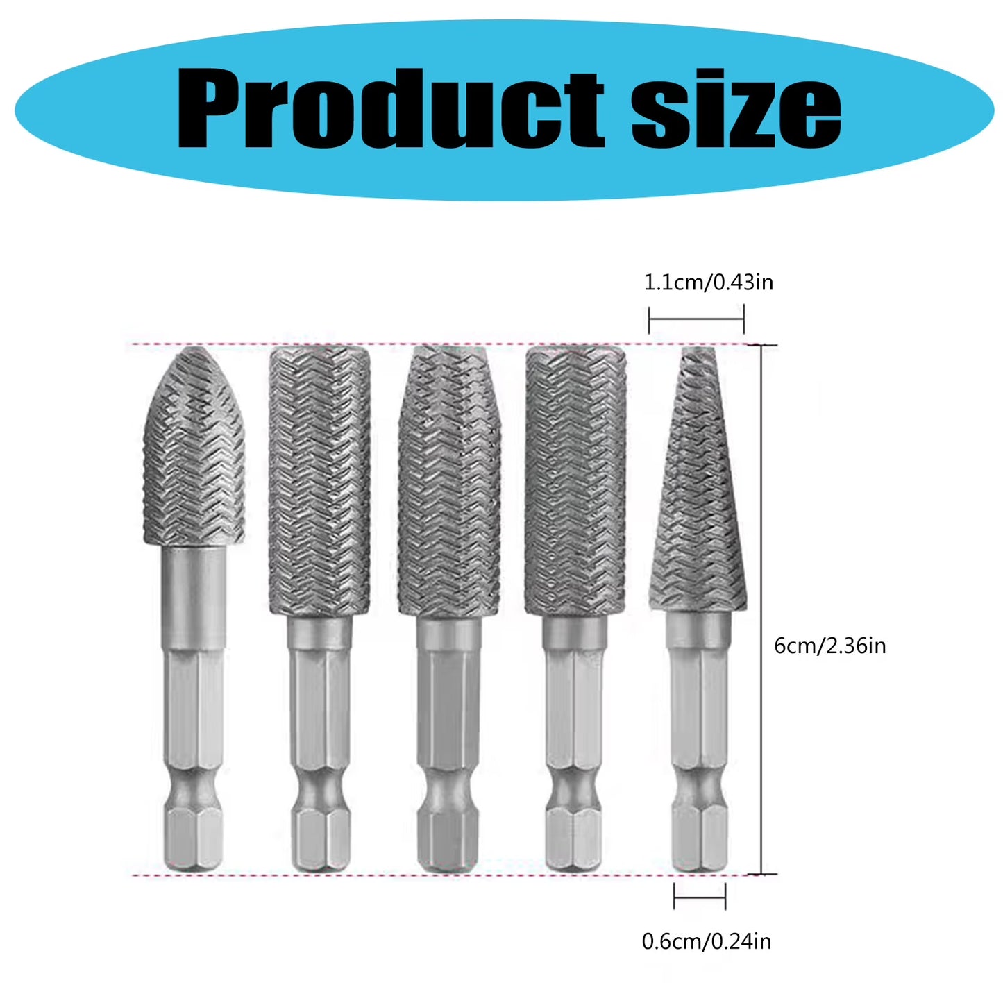 1/4 Inch Hex Shank Rotary Rasp Drill Bits for Steel Milling and Shaping