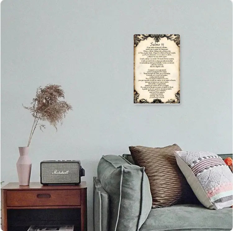 Vintage Spanish Psalm 91 Inspirational Religious Wall Art with Ornate Frame