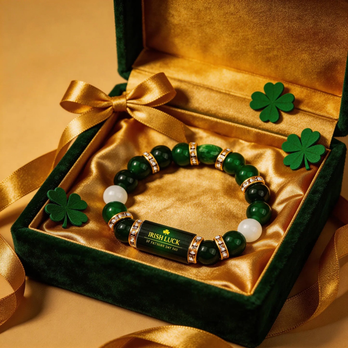 Irish Luck St. Patrick's Day Bracelet | Green Agate Lucky Clover Beaded Bracelet